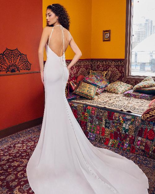 Lp2337 simple high neck wedding dress with open back and slit1
